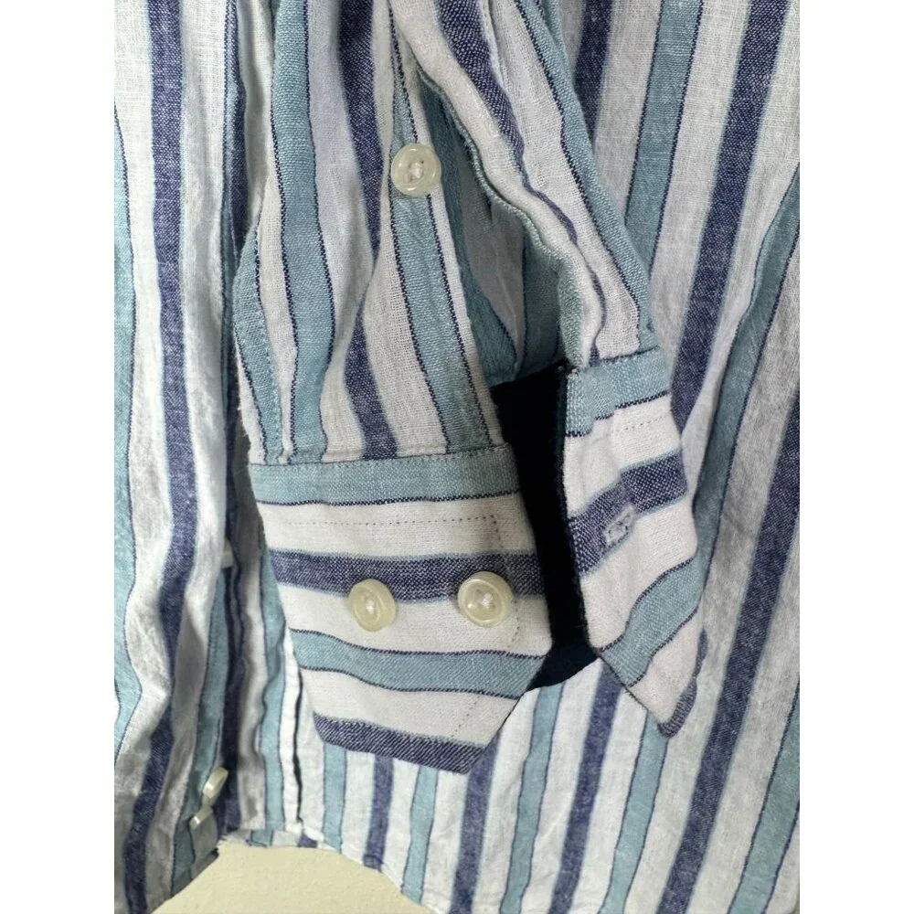 Nerosfumato Positano Blue Striped Linen Button Up Shirt Men‎ Medium Long sleeve